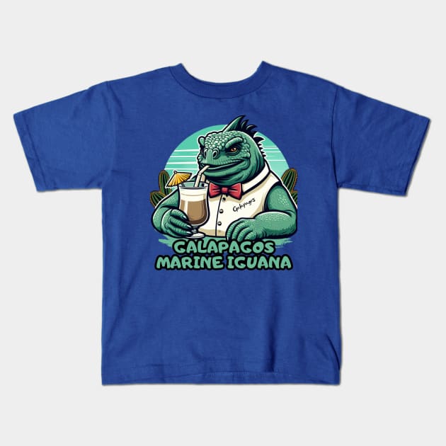 Galapagos marine iguana enjoying summer retro vintage Kids T-Shirt by TRACHLUIM